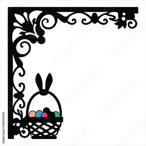 Bunny butt sticking out of a basket filled with egg 