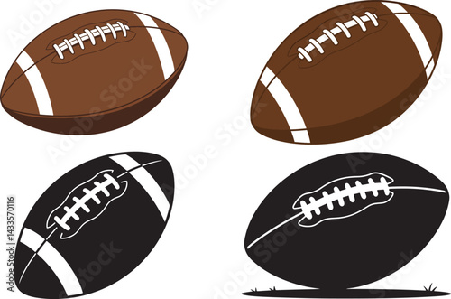 American Footballs Varied Style Sports Balls Football Illustration Brown and Black Footballs Football Graphic Design