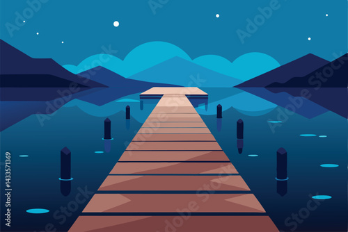 wooden dock with raindrops rippling the lake .eps
