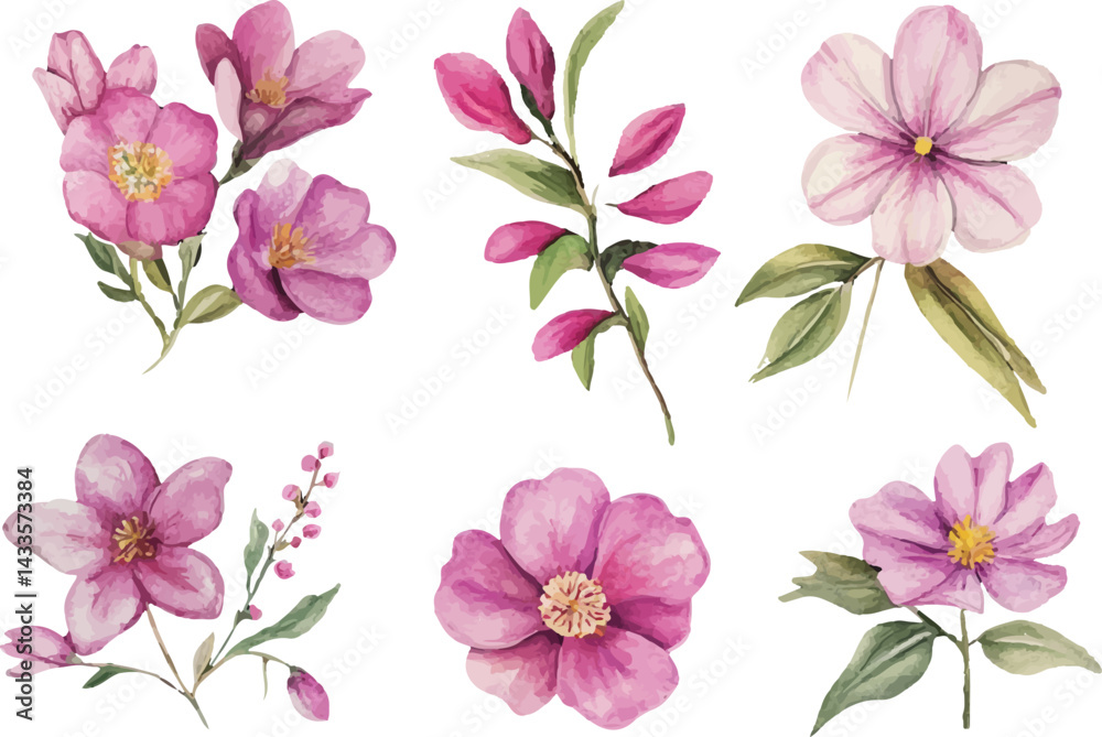 set of pink flowers set of pink flowers