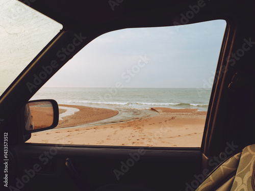 seaside view from the window of a car