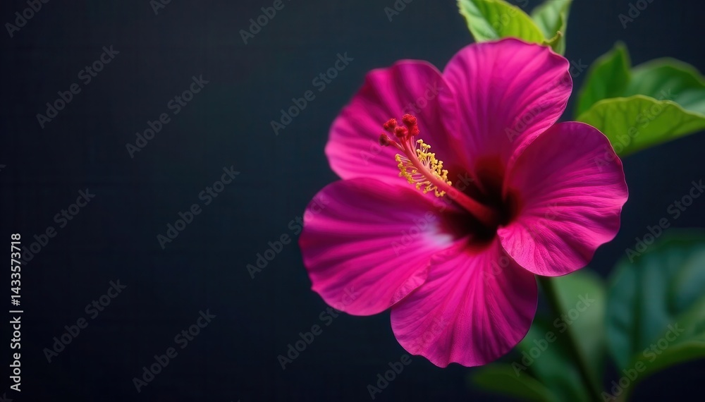 Fototapeta premium Single hibiscus, deep purple hue, striking detail , vivid, flower photography