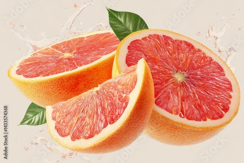 Freshly sliced grapefruit showcases its vibrant pink flesh and refreshing citrus flavor, perfect for healthy dishes or beverages.