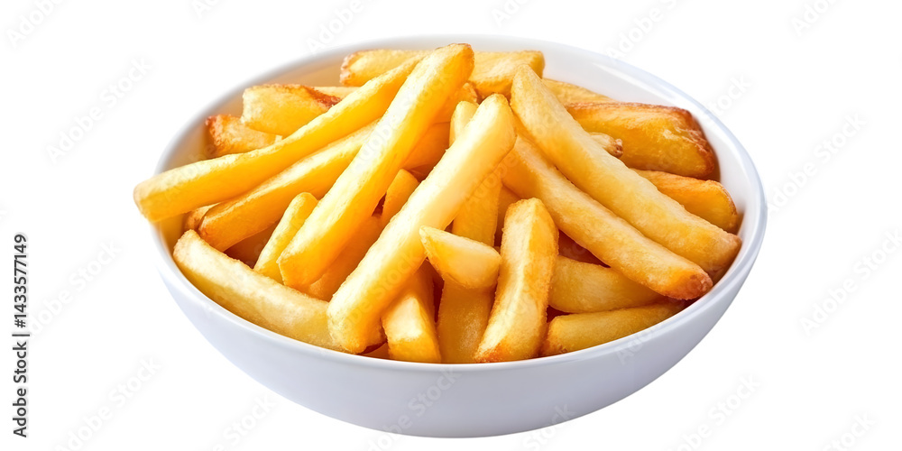 Photo Of Isolated French Fries In A White Bowl With Golden Details Photo Of Isolated French Fries In A White Bowl With Golden Details