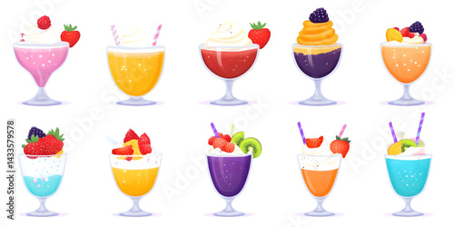 Pixelated Colorful Fruit Desserts In Glasses On Transparent Background Illustration