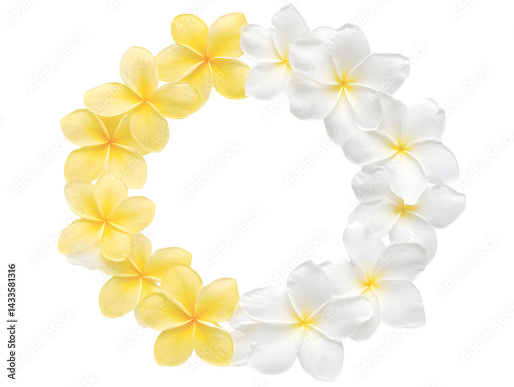 Realistic Floral Wreath Of White And Yellow Flowers On Black Background