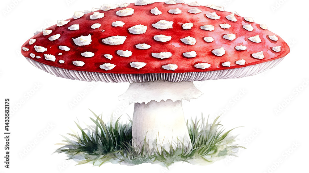 Realistic Illustration of a Red Mushroom with White Spots on Transparent Background