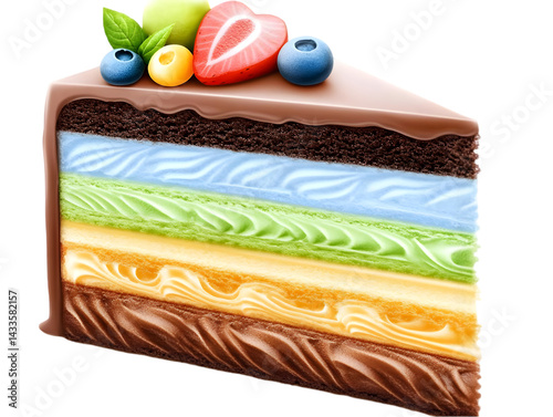 Obraz na płótnie Realistic Illustration of a Layered Chocolate Cake Slice with Berries Isolated w salonie