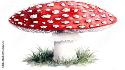 Obraz na płótnie Realistic Illustration of a Red Mushroom with White Spots on Transparent Background w salonie