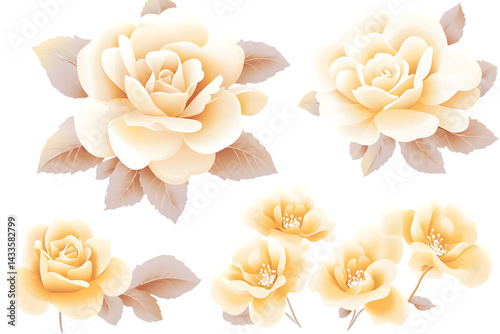 Obraz na płótnie Realistic Illustration Of Isolated Yellow Roses With Beige Leaves w salonie