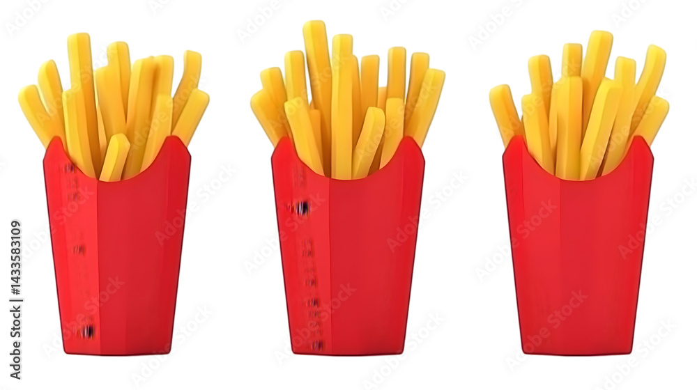 Realistic Illustration Of Three Red Boxes Filled With Golden French Fries