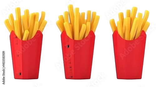 Obraz na płótnie Realistic Illustration Of Three Red Boxes Filled With Golden French Fries w salonie