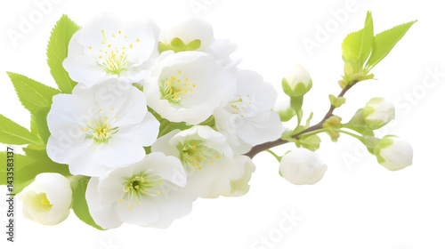 Realistic Illustration Of White Blossom Flowers On Transparent Background