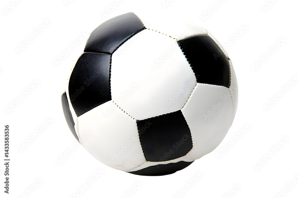 Realistic Isolated 3D Soccer Ball in Black and White with Transparent Background