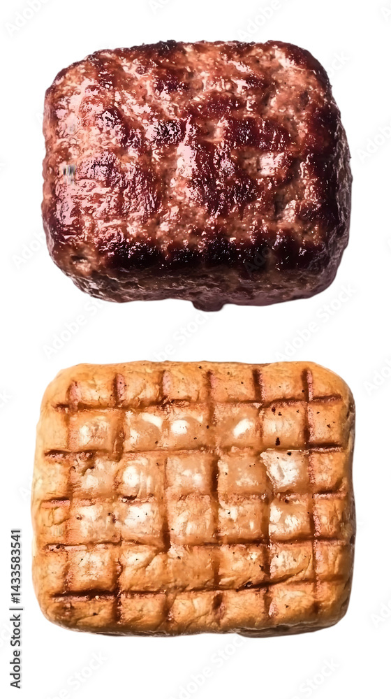 Realistic Image Of Grilled Burger With Patty And Bun On Transparent Background
