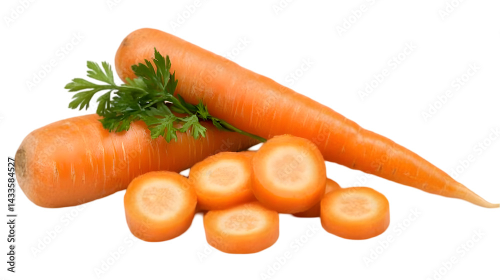 Realistic Photo Of Fresh Carrots With Slices And Green Parsley Isolated On Transparent Background