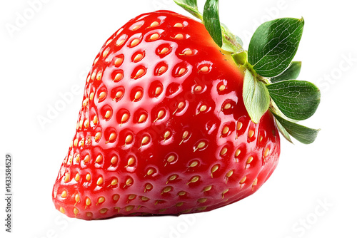 Obraz na płótnie Realistic Photo Of A Single Ripe Red Strawberry With Green Leaves Isolated On Transparent Background w salonie