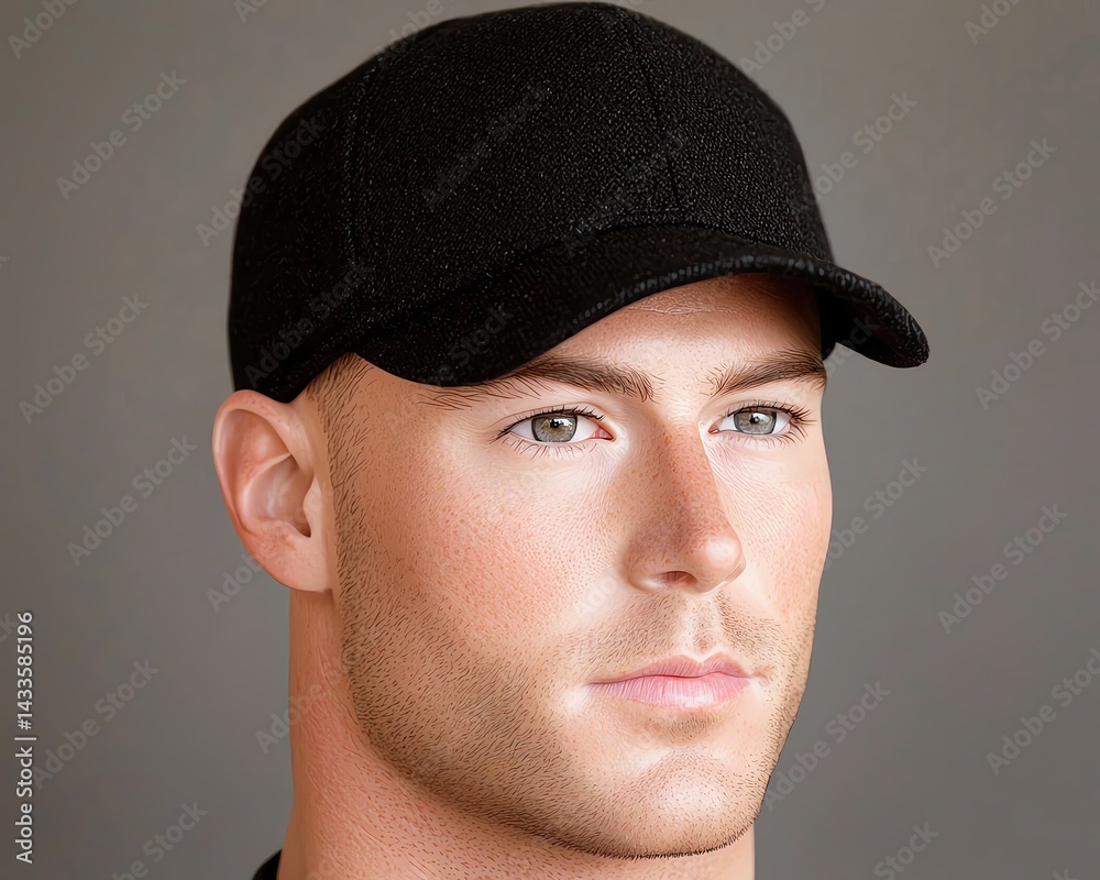 Pastel background closeup black cap mockup on a mannequin head with rich details and shadow contrasts Pastel background closeup black cap mockup on a mannequin head with rich details and shadow contrasts