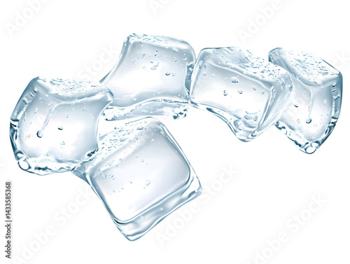 Realistic Photo of Transparent Ice Cubes on a Black Isolated Background