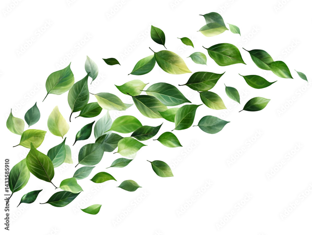 Realistic Watercolor Leaves Illustration with Transparent Background