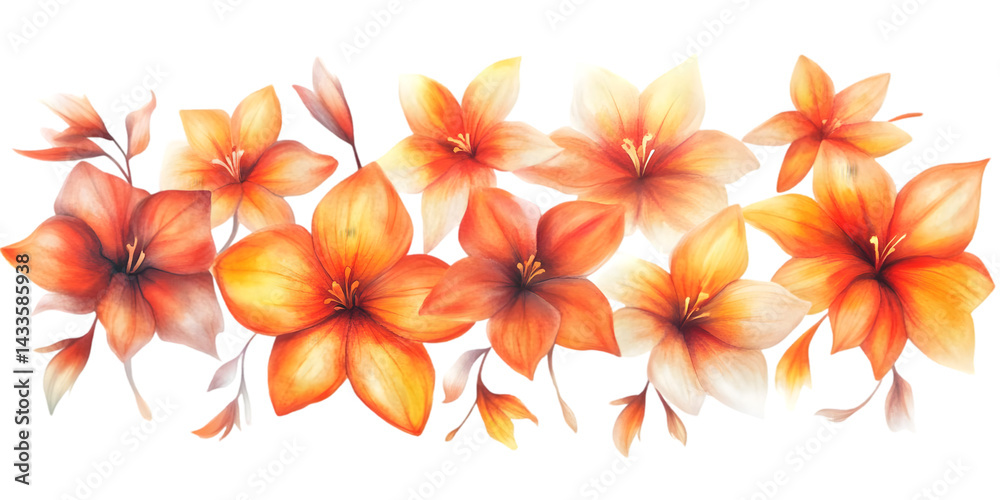 Realistic Watercolor Illustration of Orange Flowers on Transparent Background