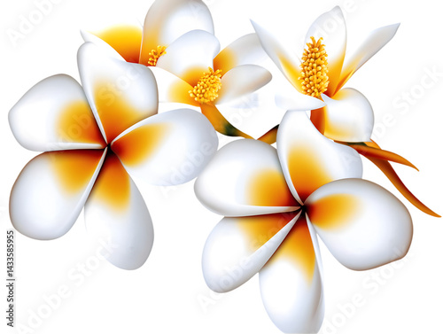 Obraz na płótnie Realistic White And Yellow Plumeria Flowers Isolated On Transparent Background w salonie