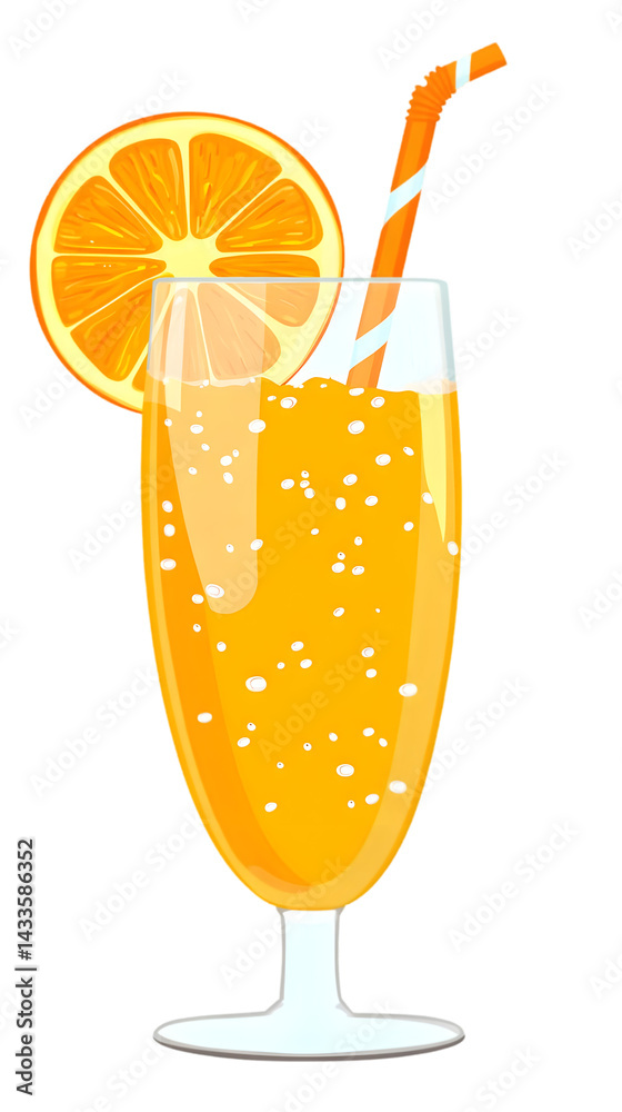 Refreshing Orange Juice Illustration in a Glass with Transparent Background