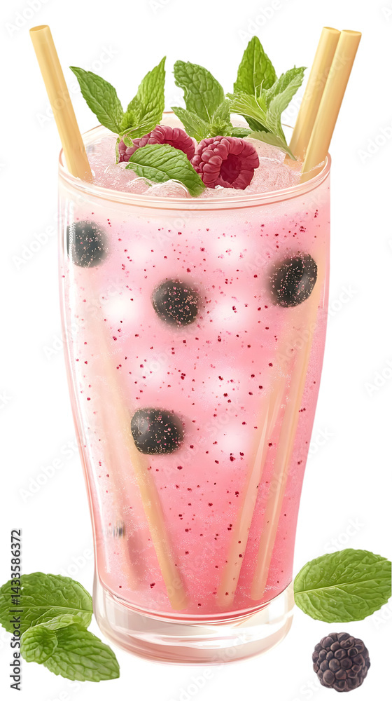 Refreshing Berry Cocktail Drink Illustration on a Transparent Background