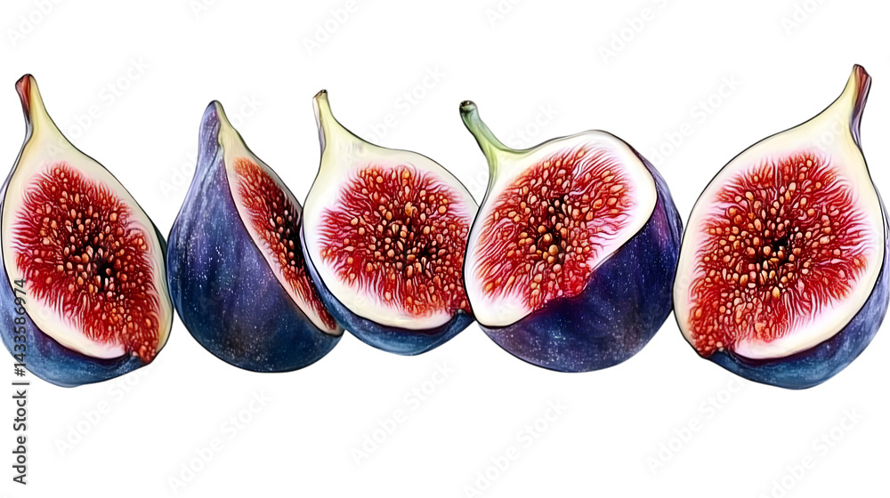 Sliced Figs Isolated On Transparent Background Photo Close Up