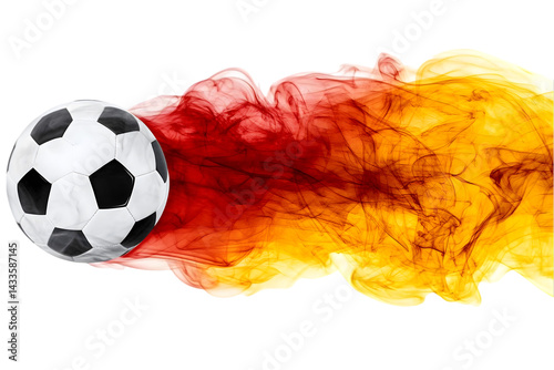 Soccer Ball In Motion With Red And Yellow Flame Abstract On Transparent Background
