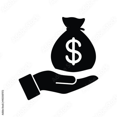 hand holding  bag of money. Silhouette of money bag. 