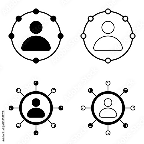 Circle, Worker, and responsibility Icon set. Collection of outline Circle, Worker, and responsibility pictograms in modern flat design. Vector illustration.