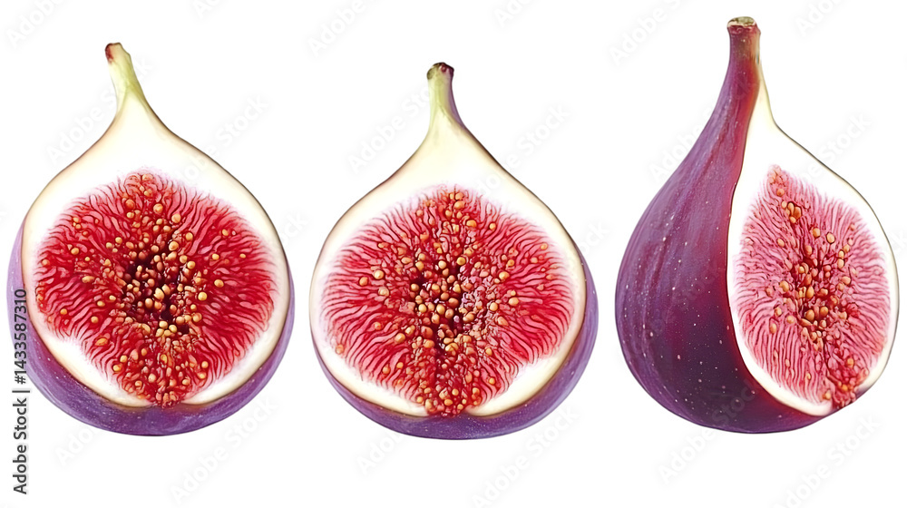Sliced Figs Photo Isolated On Transparent Background Showing Red Pulp Detail