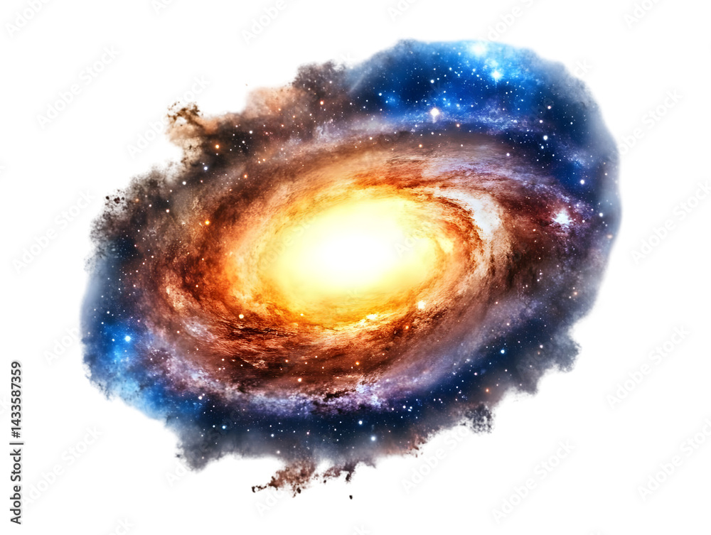 Spiral Galaxy Illustration with Vibrant Colors Against Transparent Background