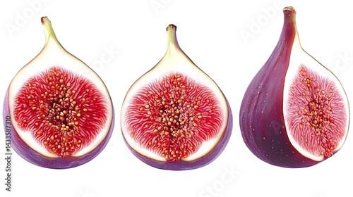 Obraz na płótnie Sliced Figs Photo Isolated On Transparent Background Showing Red Pulp Detail w salonie