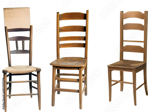 Obraz na płótnie Three Antique Wooden Chairs Isolated On Transparent Background Photo w salonie