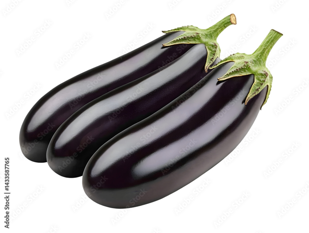 Three Eggplants Isolated On Transparent Background A Culinary Illustration