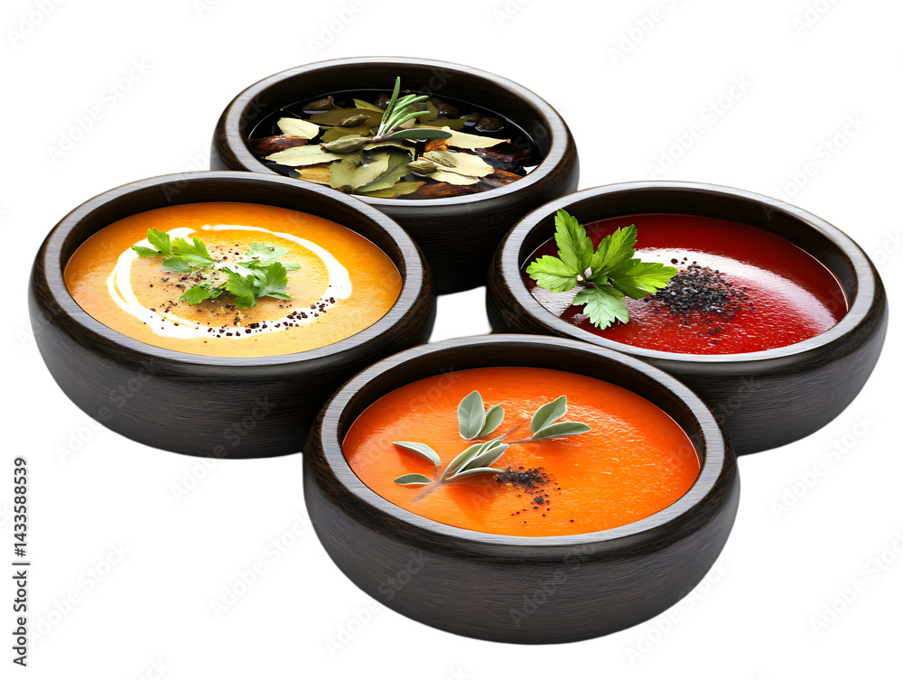 Transparent Image of Assorted Soups in Bowls Food Cuisine Gourmet