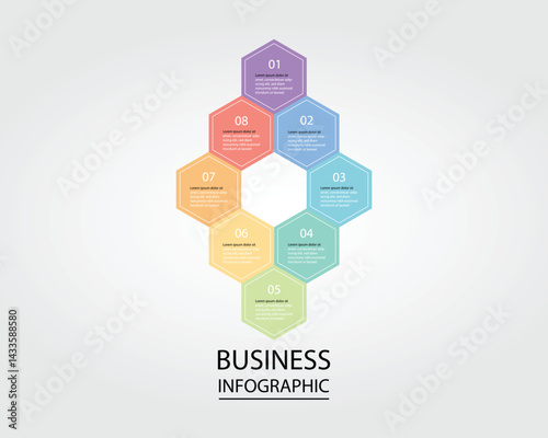 Business Infographic modern design template for banners and infographics for 8 hexagon step 