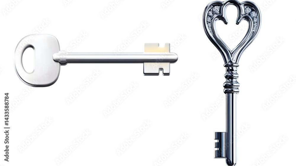 Two Decorative Keys Isolated On Transparent Background Illustration