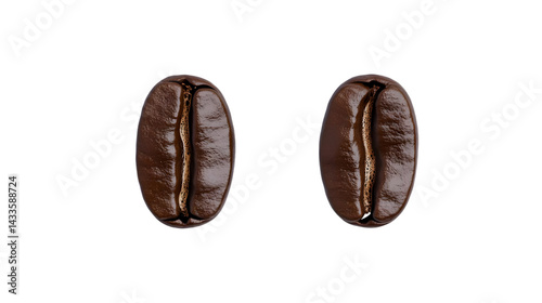 Two Isolated Realistic Coffee Beans with Brown Texture and Transparent Background