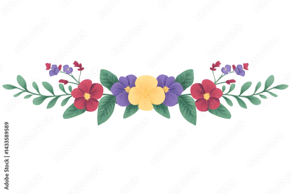 Watercolor Floral Arrangement Illustration With Green Leaves and Various Colors