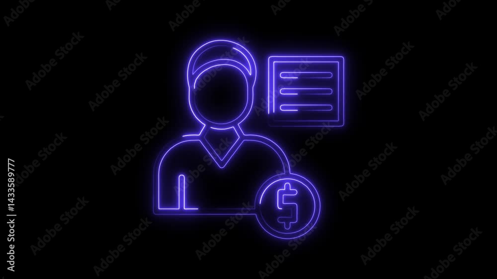 Neon line art person icon with dollar and menu finance concept Neon line art person icon with dollar and menu finance concept