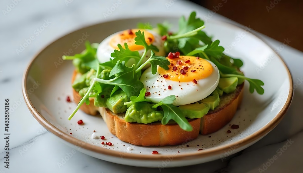 Delicious Avocado Toast with Soft Boiled Eggs and Arugula Delicious Avocado Toast with Soft Boiled Eggs and Arugula