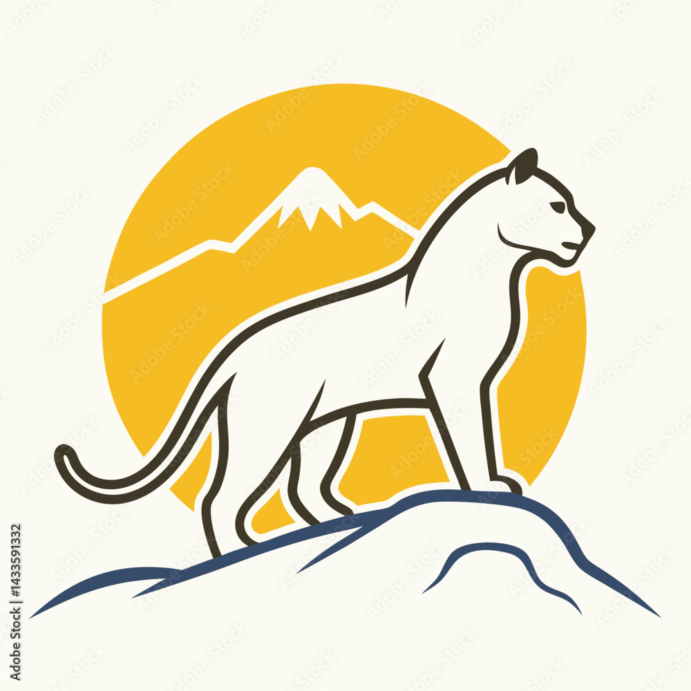 Fototapeta premium vector image of a panther on a mountaintop