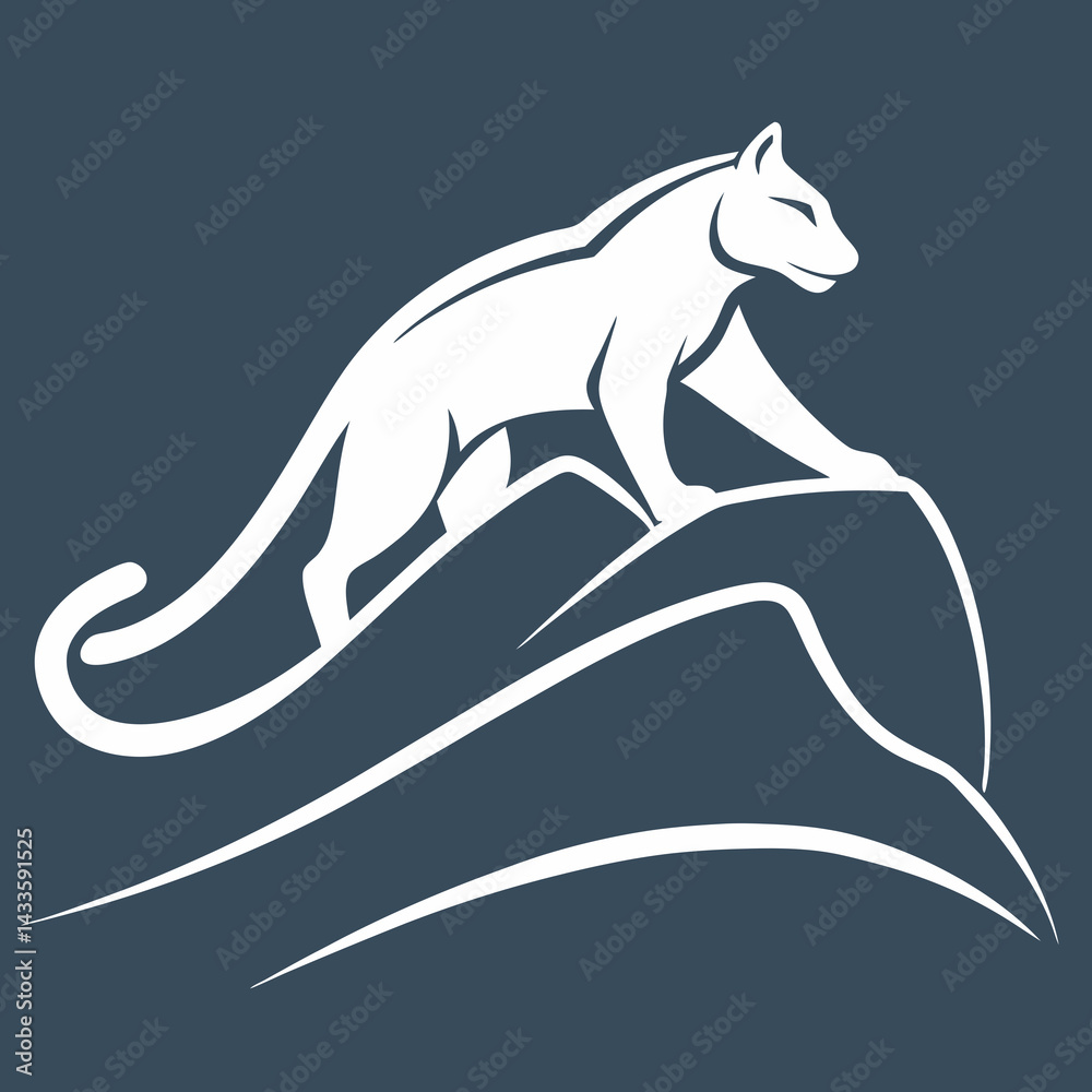 Fototapeta premium Vector art illustration of a panther on a mountaintop