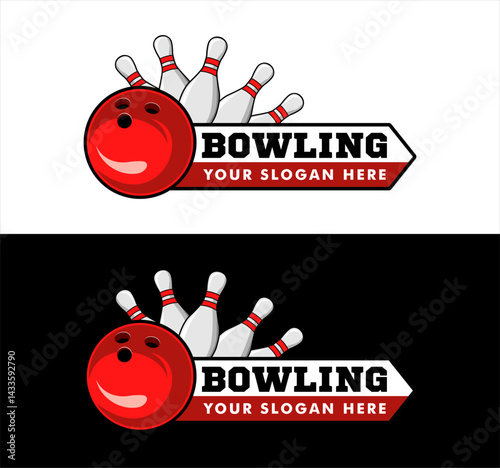 bowling sport logo badge emblem vector template illustration design for club,team,tournament flat design element