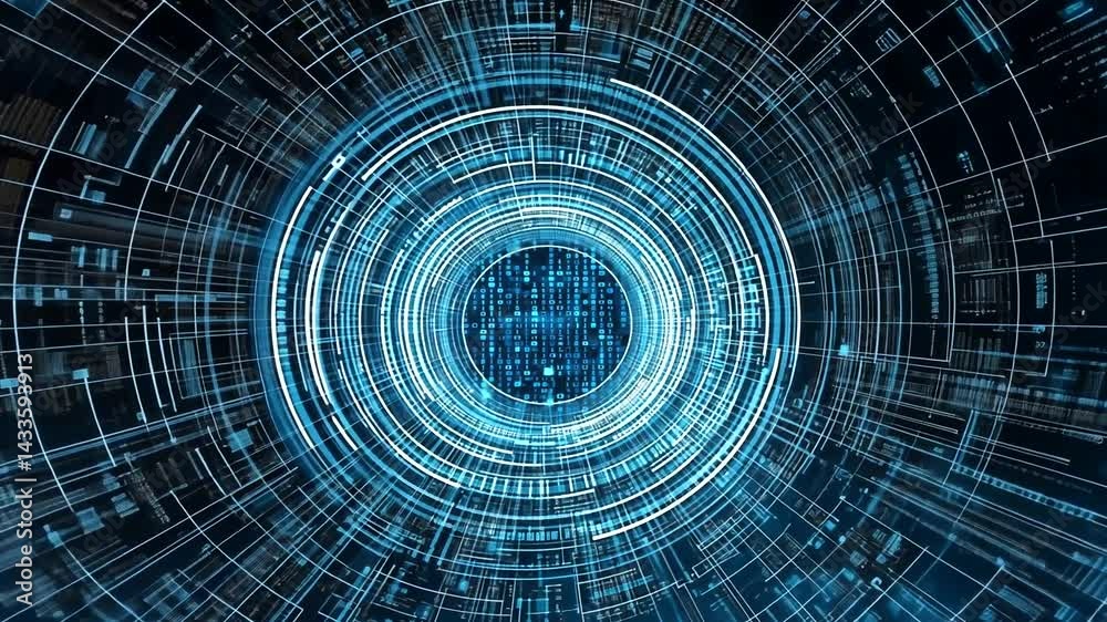 Abstract digital circular pattern with glowing lines