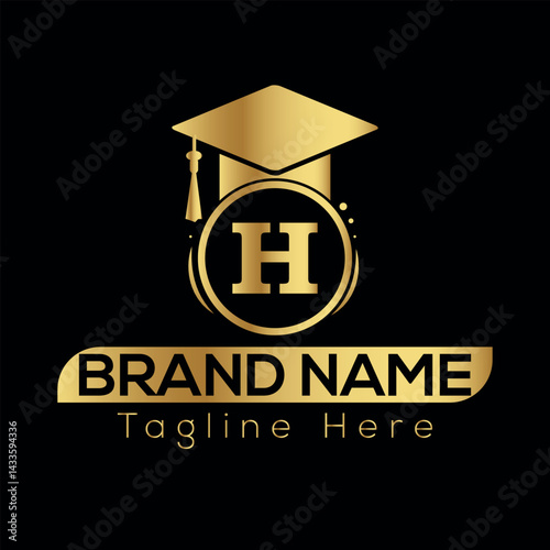 Graduation cap and diploma icon with money and finance symbols in vector style H logo Design photo