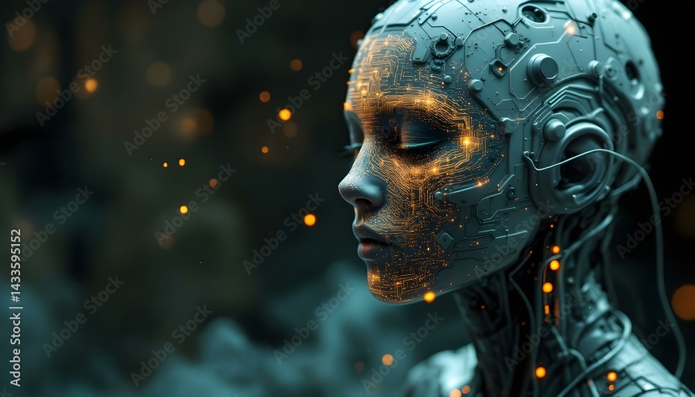 Digital human, brain connections, cyborg, android, AI, and quantum computing in a futuristic setting Digital human, brain connections, cyborg, android, AI, and quantum computing in a futuristic setting